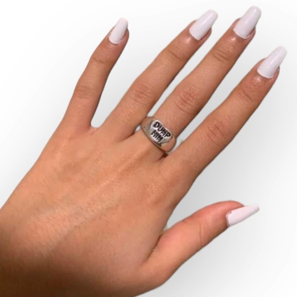 DUMP Him Silver Ring Antique Silver Size 7 - Picture 4 of 7